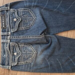 Rock Revival Wide Leg Low Rise Flap Pocket Women's Distressed Jeans 31